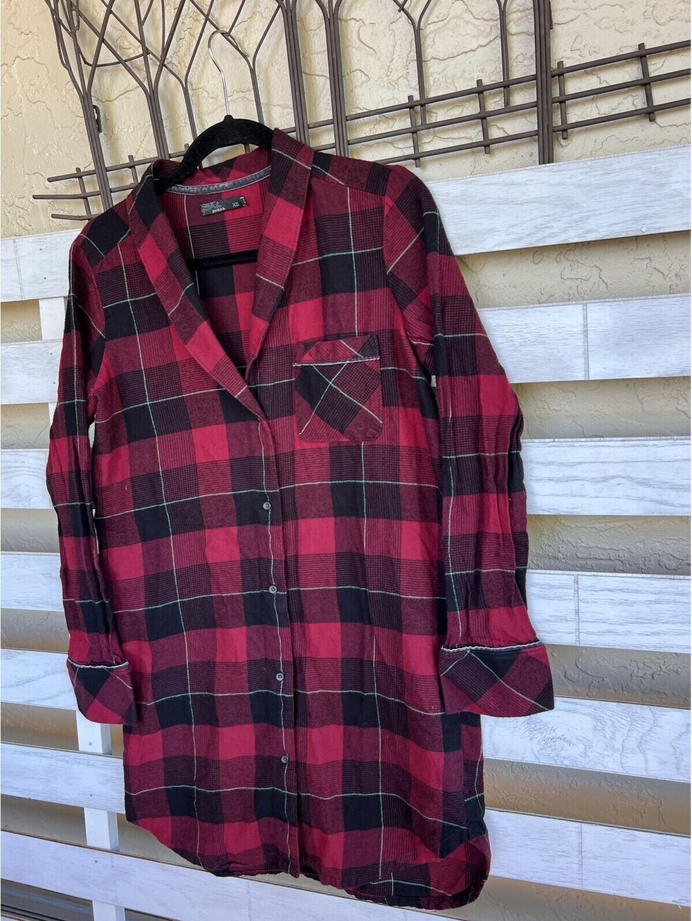 Prana Night Button Up Shirt Pajama Sleepshirt Flannel Red Black womens XS